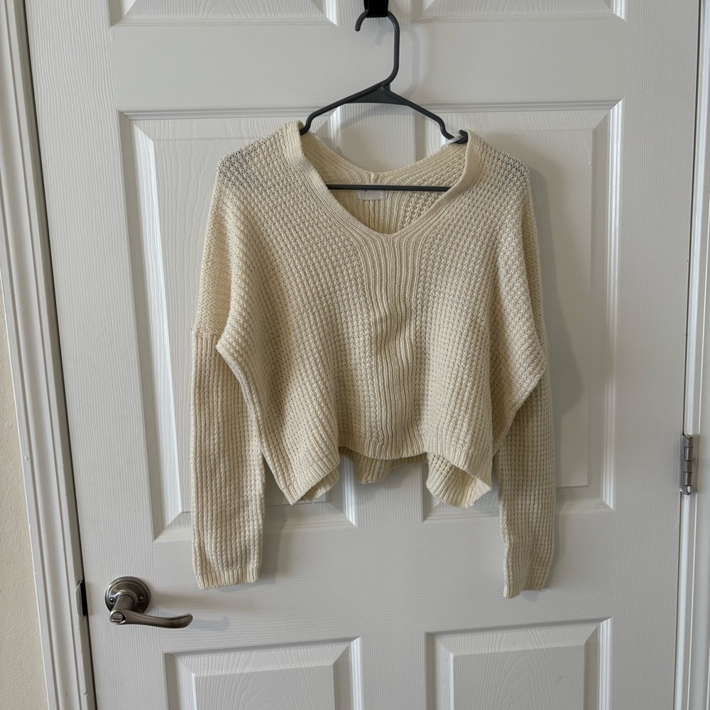 Women's Cream V-Neck Sweater
